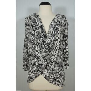 JENNIFER LOPEZ Cowl Neck Top M MEDIUM Womens Printed Cross Front